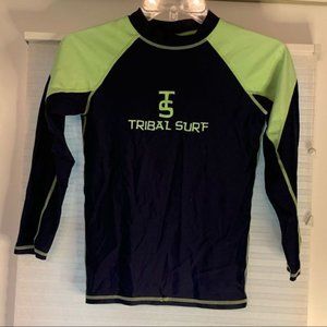 Blue Green Tribal Surf Rashguard Swim Top 10 12